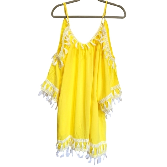 VENUS XL Tassle Fringed Adjustable Spaghetti Strap Cold Shoulder Midi Dress - Picture 2 of 8